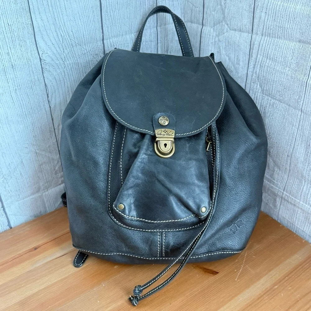 NEW Patricia Nash Casape Black Full Grain Leather Backpack